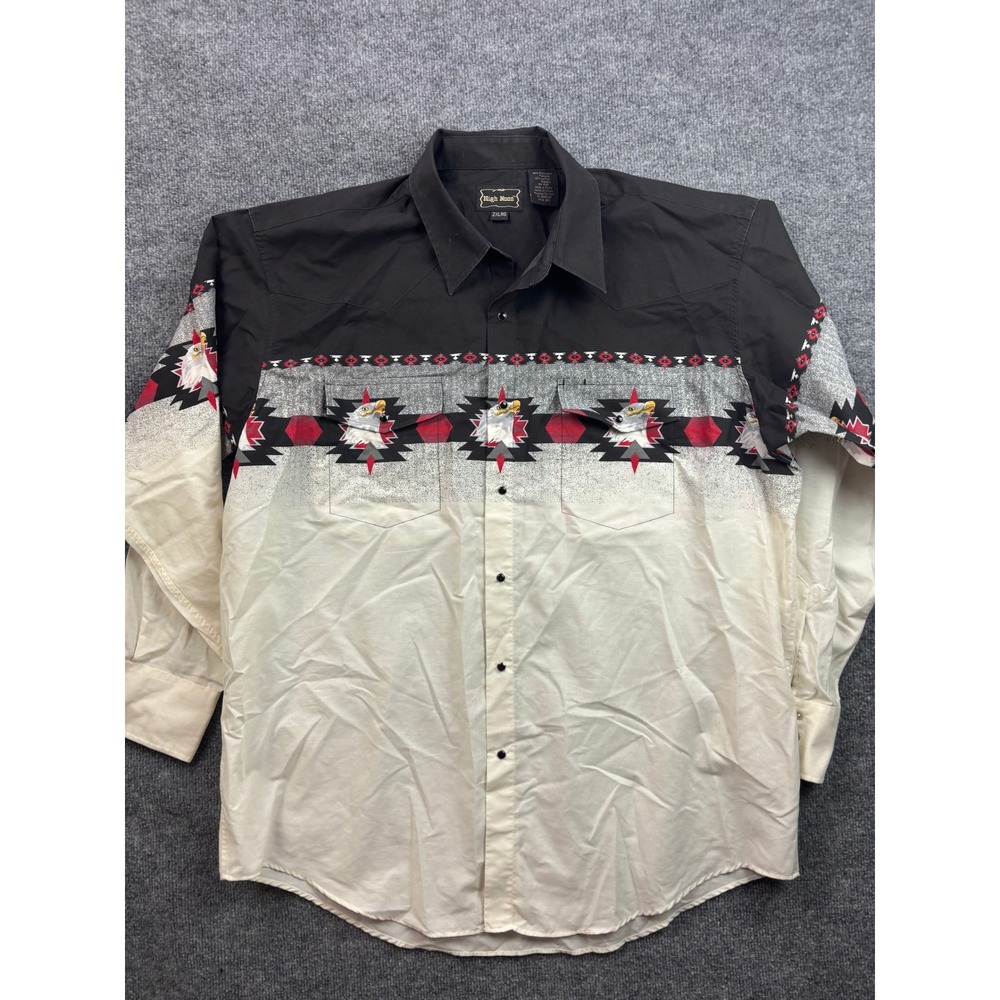 High Noon Western Shirt Mens 2XL Black Cream Southwest Eagle Print Snap Front